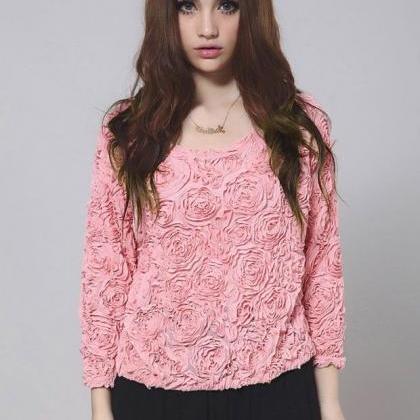 Fashion Lace Rose Floral Pullover Jumper Tops