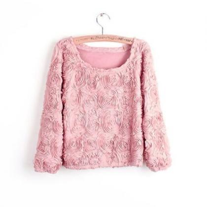 Fashion Lace Rose Floral Pullover Jumper Tops