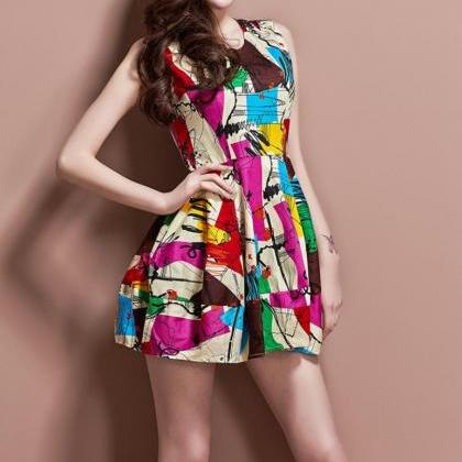 2015 Summer Sleeveless Printing Slim Women Dress