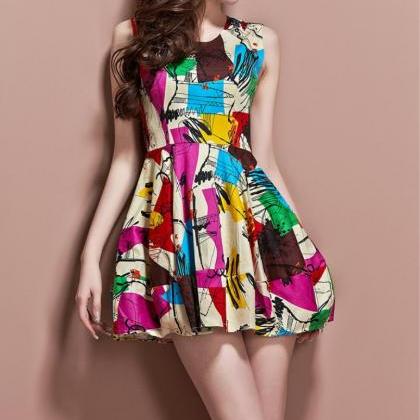 2015 Summer Sleeveless Printing Slim Women Dress
