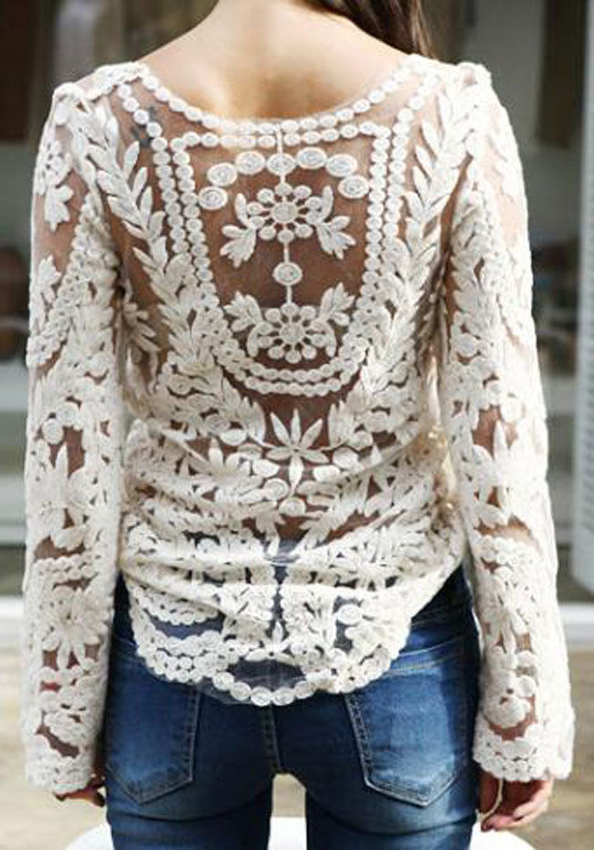 Semi-Sheer Crochet Tencel Blouse